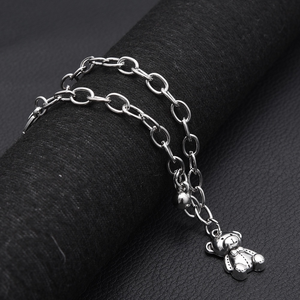 Gelang Rantai Liontin Beruang Bahan Alloy Warna Silver Dapat Disesuaikan Gaya Korea Untuk Pria Dan Wanita