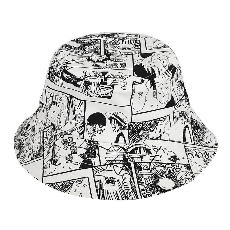 Topi Bucket Motif Print Anime One Piece Luffy Untuk Pasangan