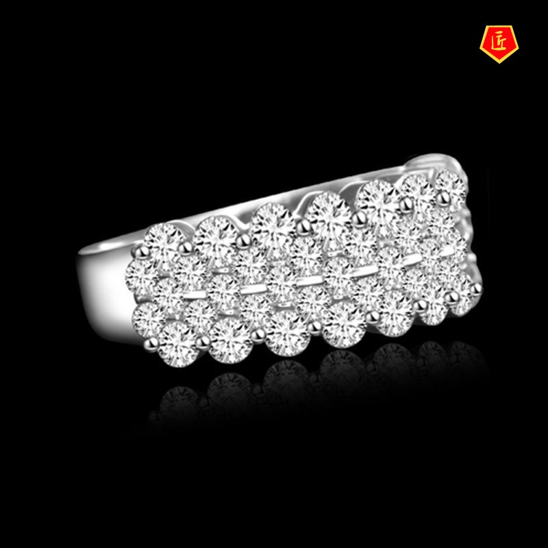 [Ready Stock]S925 Silver Double Row Full Diamond Ring