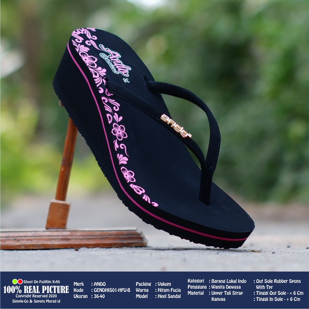 Sendal wanita wedges spon jepit original sandal cewek perempuan dewasa hak rata tinggi 5cm kwalitas import branded Ando Gendhis 03 01 ibu-ibu promo keren murah cod 36-40-5