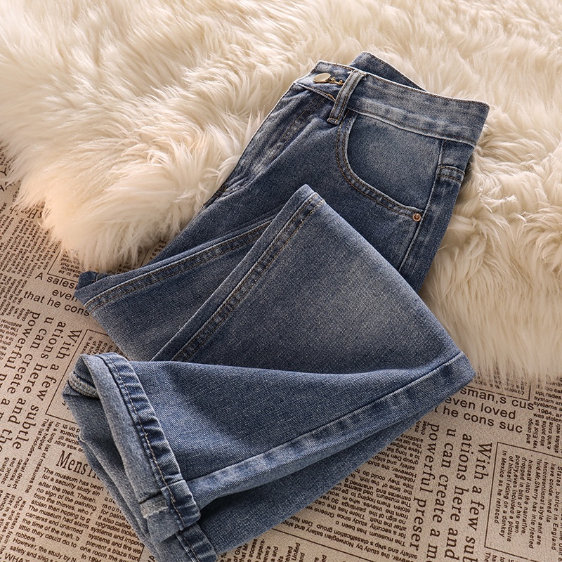 Biru Keren Terbaru Highwaist Lurus Loose Celana Jeans Panjang Wanita Import【COD】