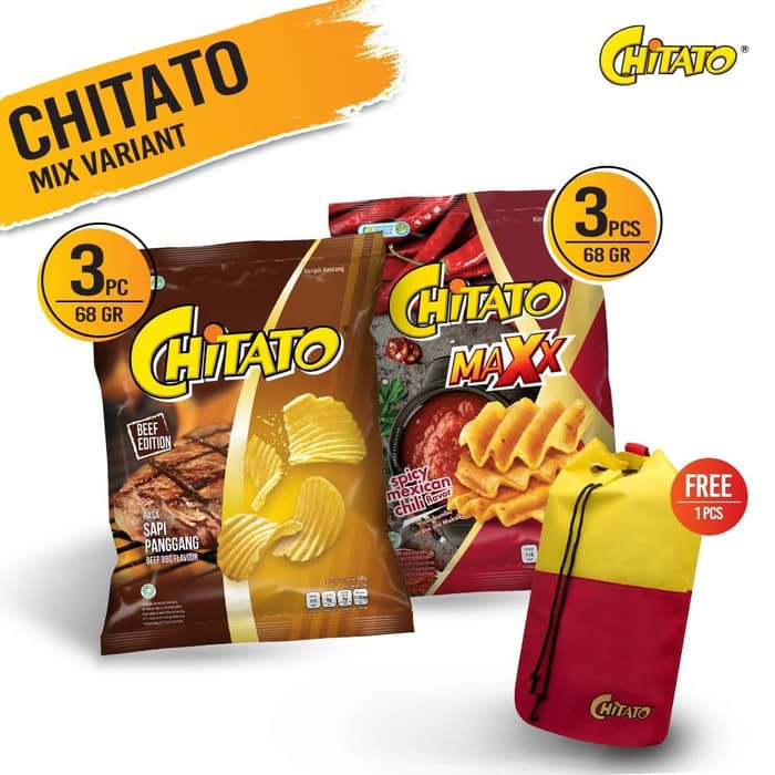 

Chitato Sapi Panggang 68 Gr 3+Chitato Maxx 55 Gr 3Free Duffle Bag