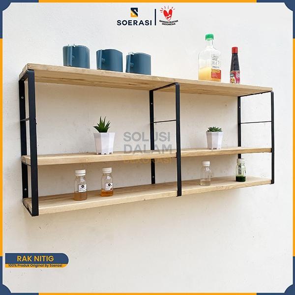 

TIG Rak susun Buku sepatu dinding besi dan ambalan kayu