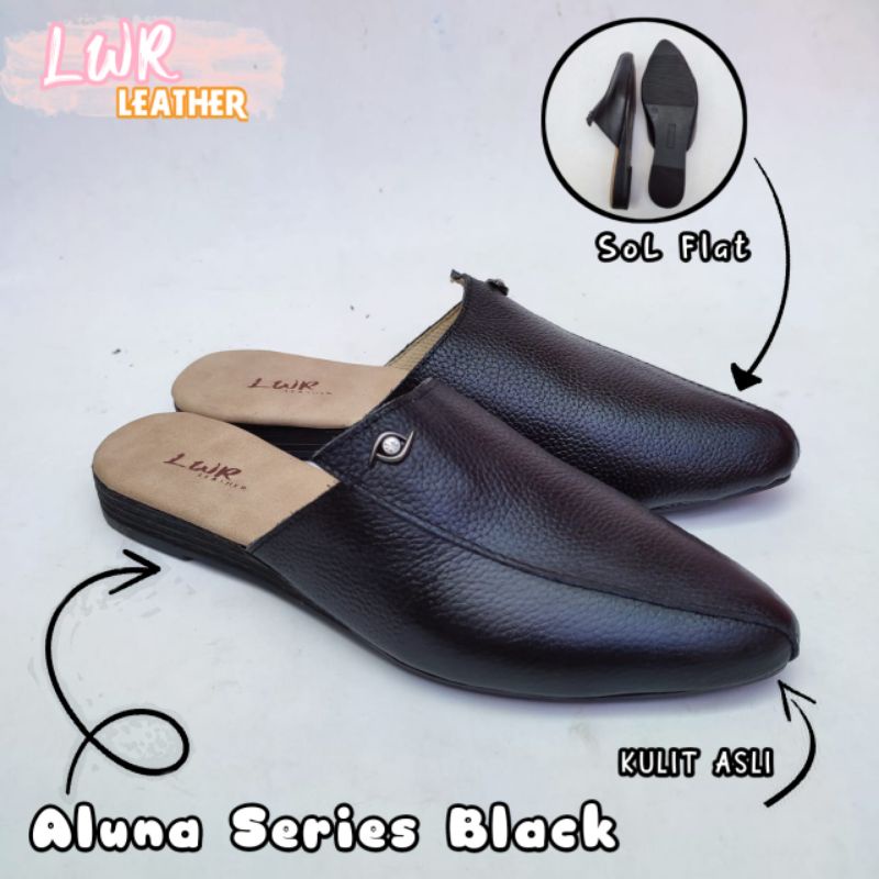LWR - Flat Shoes Wanita Asli Kulit Handmade // Aluna Series Sandal Sepatu Mules Wanita Kulit sapi As