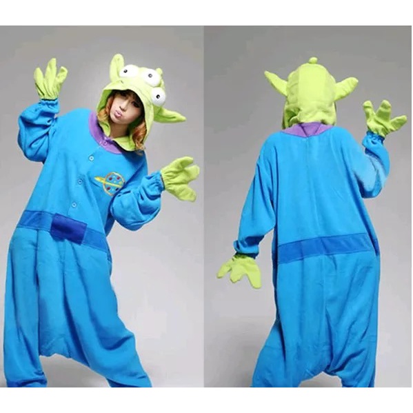 KOSTUM BAJU ONESIE ALIEN LITTLE GREEN MEN TOY STORY KIGURUMI COSPLAY LEMBUT