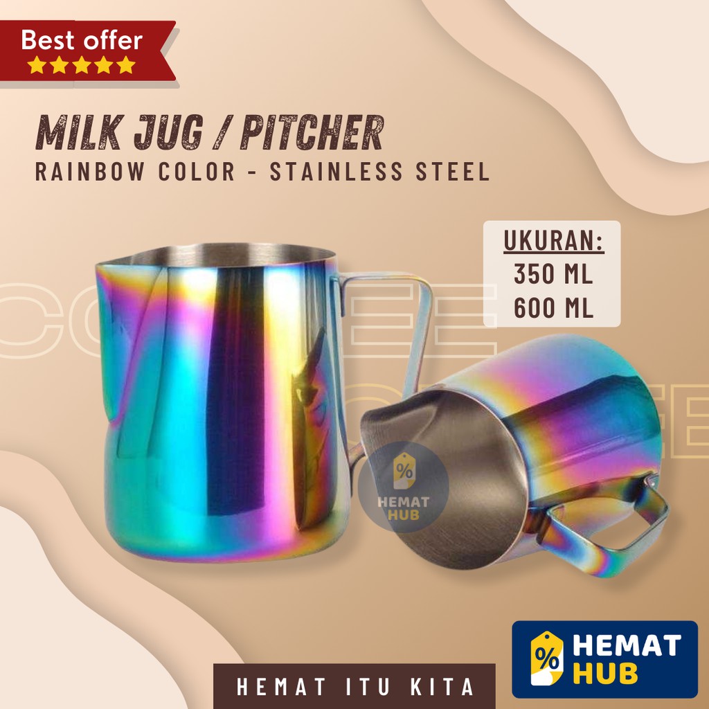 Milk Jug Rainbow Latte Art Maker Alat Peralatan Teko Kopi Susu Coffee Cappuccino Stainless Steel