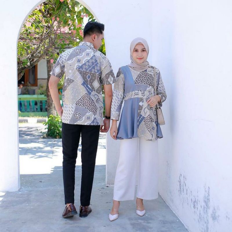 Batik Couple Modern M L XL XXL Atasan Batik Kerja Wanita dan Pria Baju Batik Wanita Blouse Batik Kantor Seragam Batik