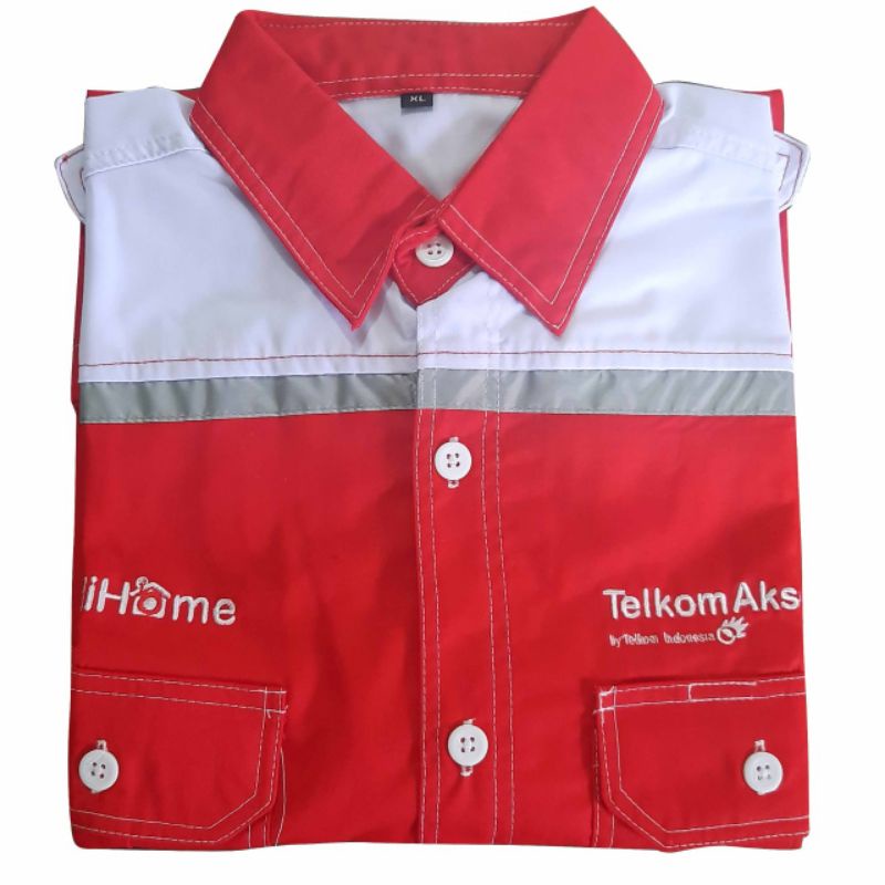 baju seragam kerja Indihome/kemeja promosi Indihome/custom bordir Indihome/pakaian Indihome merah putih