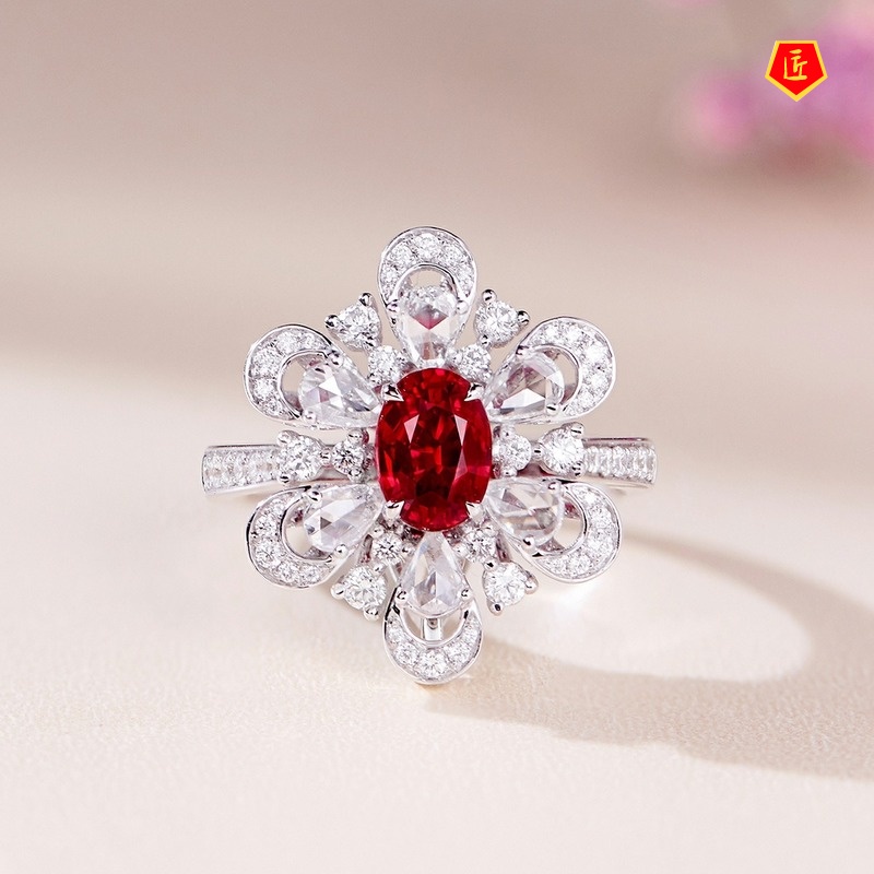 [Ready Stock]Fashion Personality Ruby Flower Ring for Women