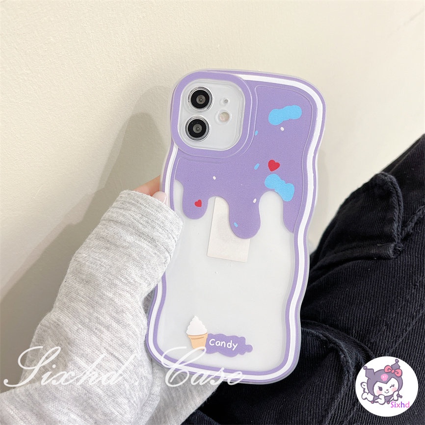 Compatible For iPhone 14 13 12 11 Pro Max SE2020 X XR Xs Max 7 8 6 6s Plus Case Colorful ice cream Wavy Edge Lens Protection Phone Case Soft Cover