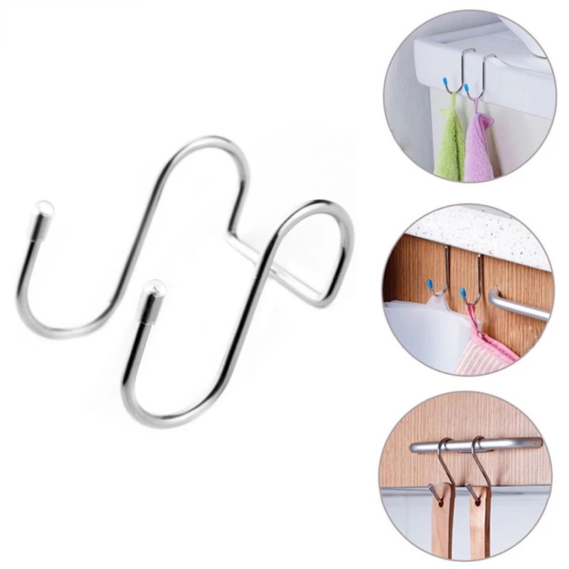 Kait Gantungan Pintu Bentuk S Ganda Multifungsi Bahan Stainless Steel Untuk Kamar Mandi / Dapur