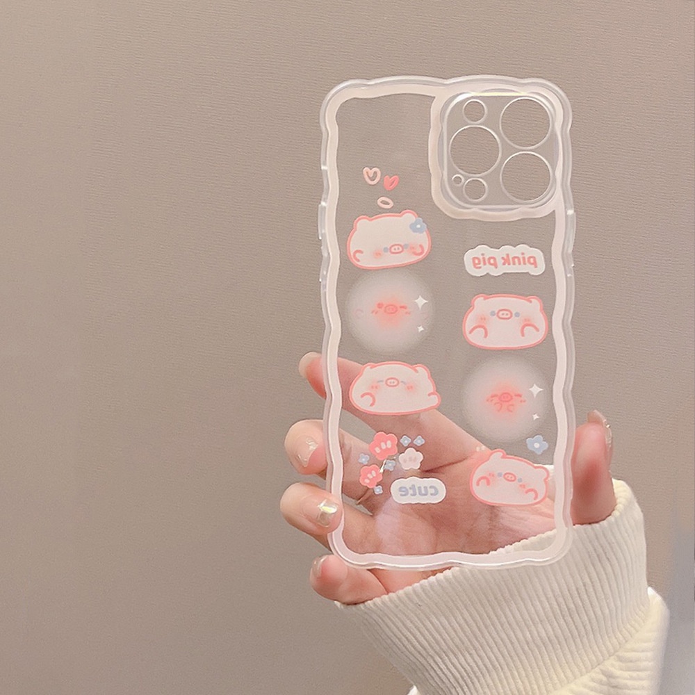 IPHONE Wanita Pink Babi Berbentuk Gelombang Transparan Phone Cover Untuk Iphone7 8 PLUS X XR XS 11 12 13 14 MINI PRO MAX SE 2020 Soft Case