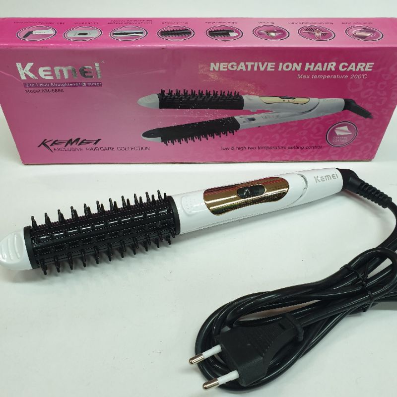 Alat catok rambut kemei sisir 2in1 lurus keriting km 6866