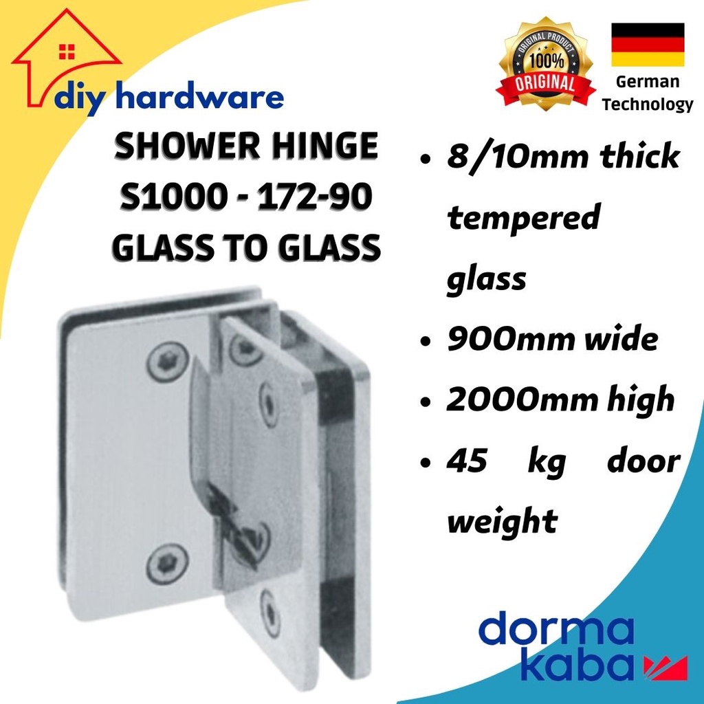 Dorma Shower Hinge S1000-172-90 Glass To Glass Engsel Pintu Kaca Kamar Mandi (Satu Set)
