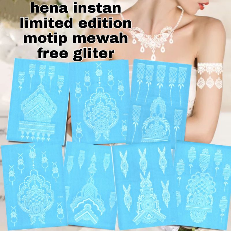 2 PCS HENA INSTAN LIMITED EDITION MOTIP TERBARU FULL TANGAN / HENA TATO PENGANTIN / FRE GLITER MANIK DAN SAMPLE