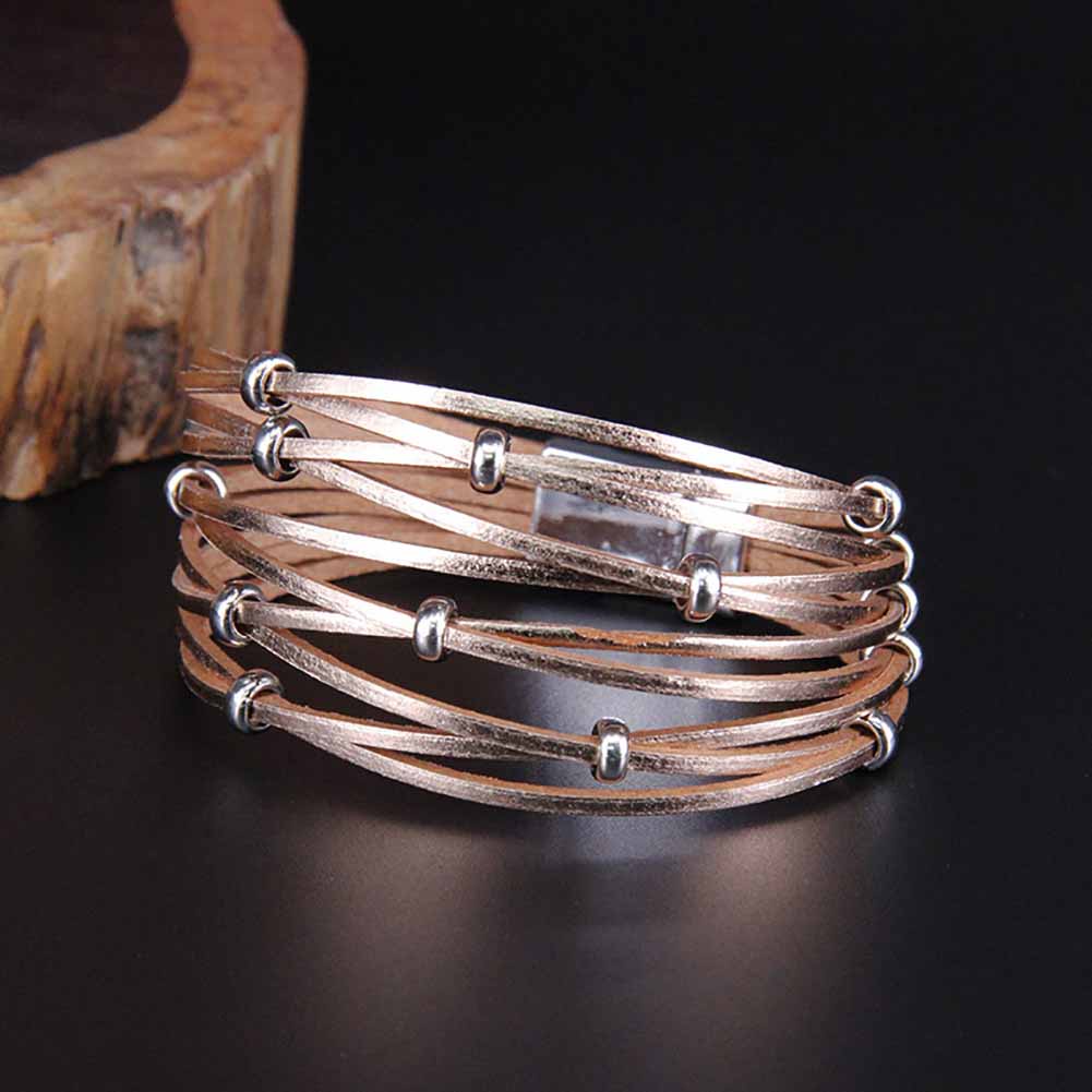 Hu Hu Hu Hu Hu Alat Bantu Pasang Kacamata♡ Gelang Tangan Kulit Asli Banyak Lapis Aksen Manikmaniksalib Dengan Kancing Magnet Untuk Wanita