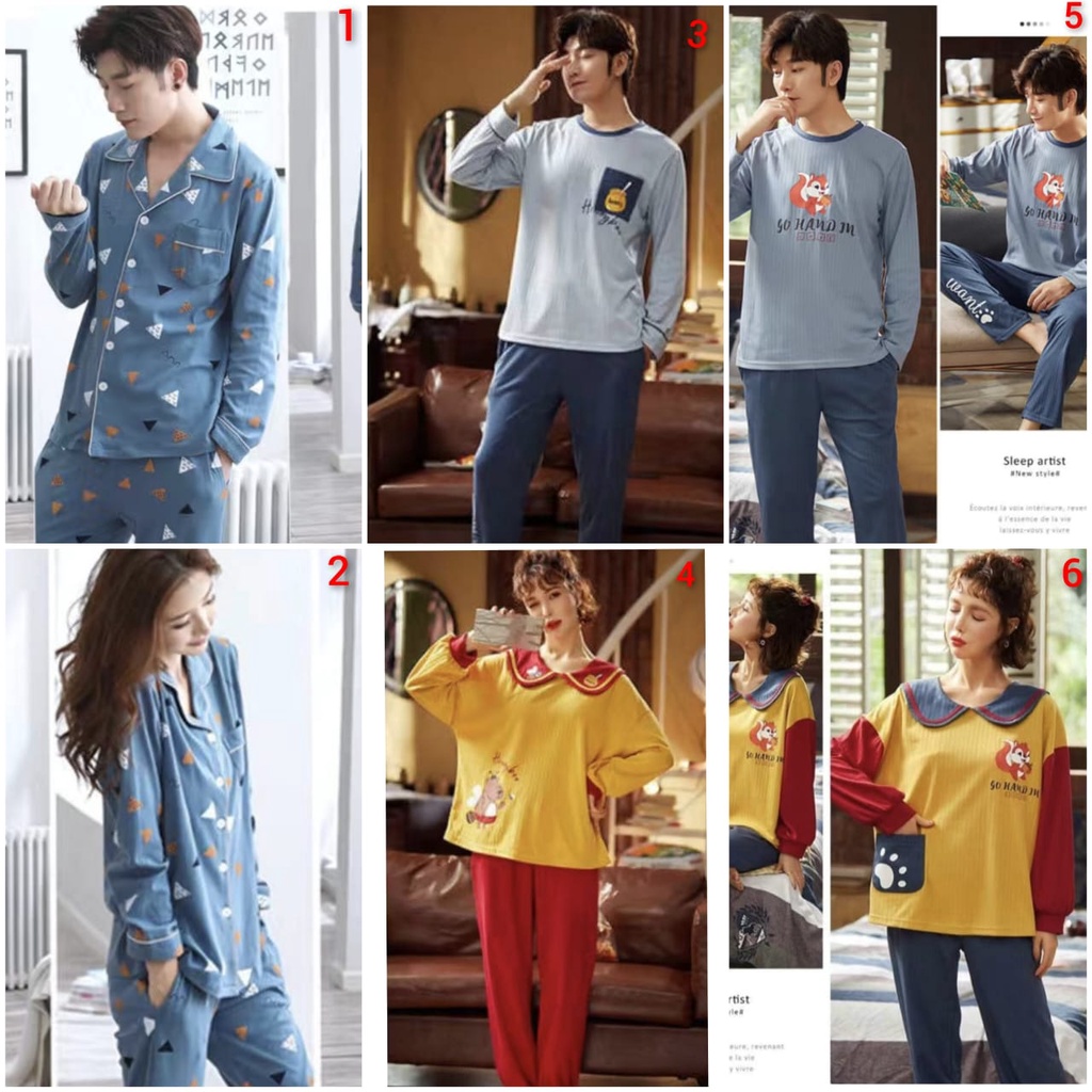 Baju tidur piyama couple import lengan panjang celana panjang,