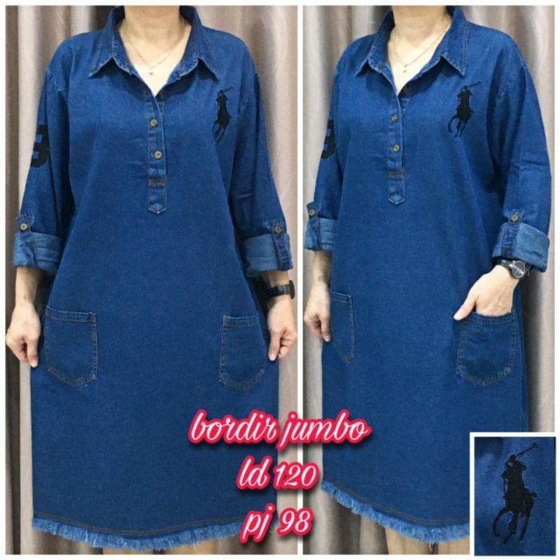 TUNIK JINS JUMBO BORDIR/atasan jins ld 120cm/DRESS WANITA/DRESS BORDIR/DRESS JUMBO/TUNIK JUMBO/TUNIK