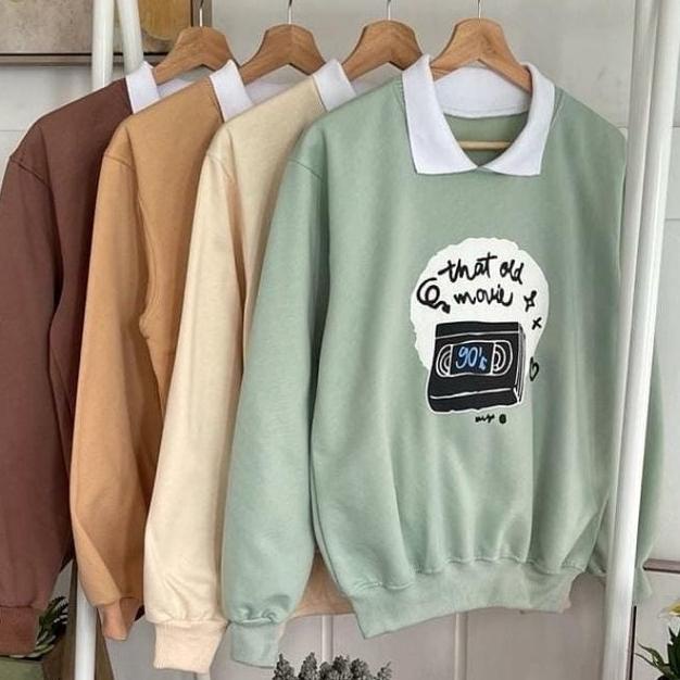 R.A - OLD MOVIE SWEATER Fashion Outerwear Sweater Basic Wanita Remaja Muslim MATT FLEECE TEBAL Premi