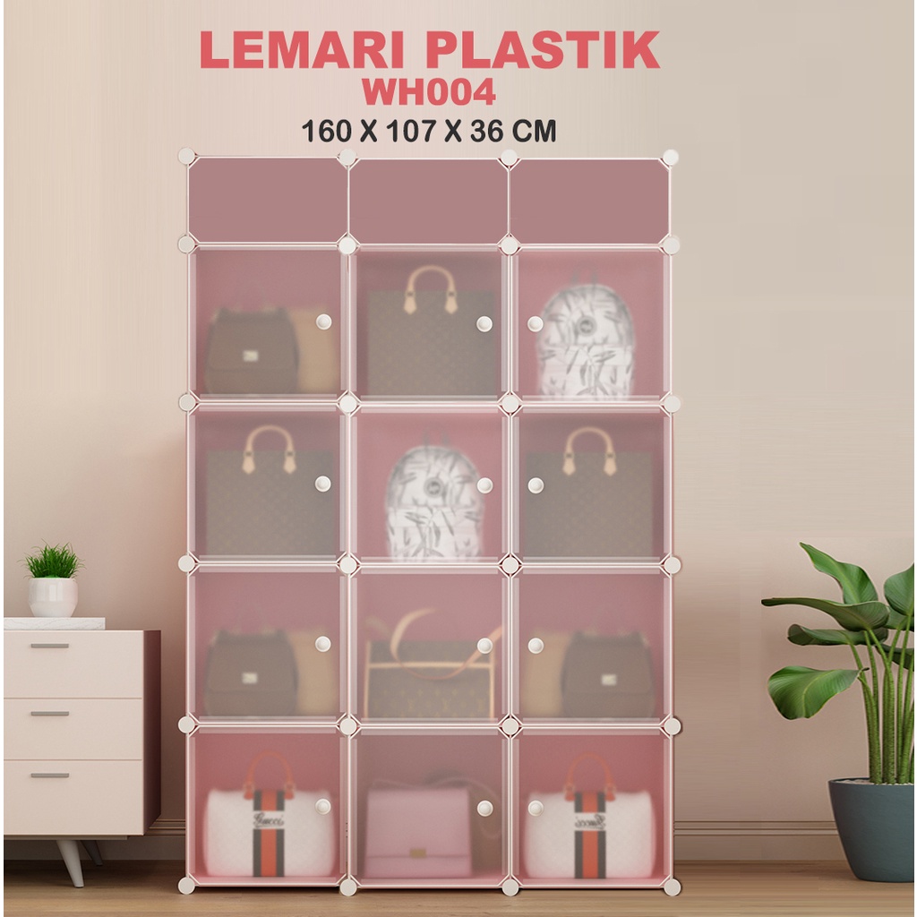 Lemari Pakaian Portable Polos Lemari 12 Pintu 3 Rak Lemari Plastik Serbaguna