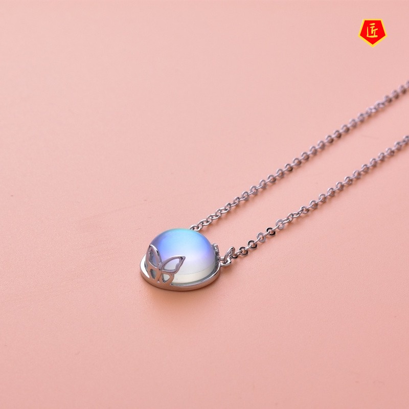 [Ready Stock]925 Silver Moonstone Bud Necklace Simple Fashion Temperament