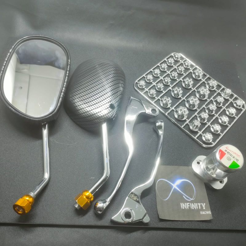 Paket Variasi Mio Isi 4 Item. Spion Model Mio Karbon Gagang Chrome Plus Handle Rem Mio Plus Tutup Mi