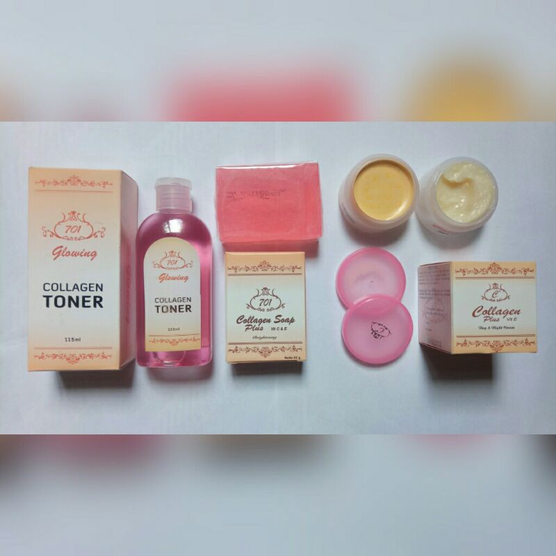 PAKET CREAM COLLAGEN ORIGINAL SIANG MALAM SABUN TONER + free bubble warp