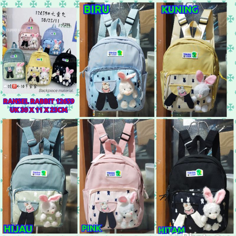 tas ransel anak rabbit 92202 /12659 free pin import fashion perempuan TK SD bahan parasut kanvas