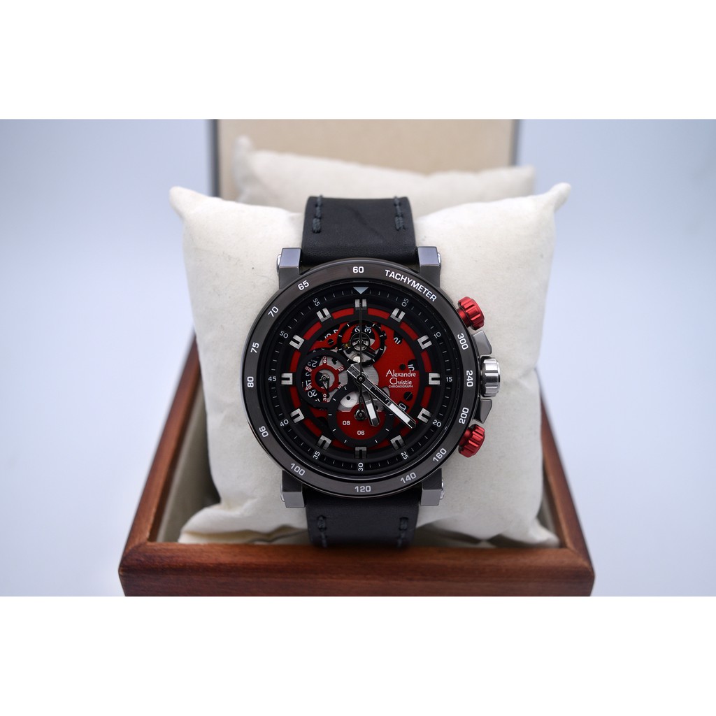 Alexandre Christie AC 6429  Black Grey Plat Red Leather Black for Men Original