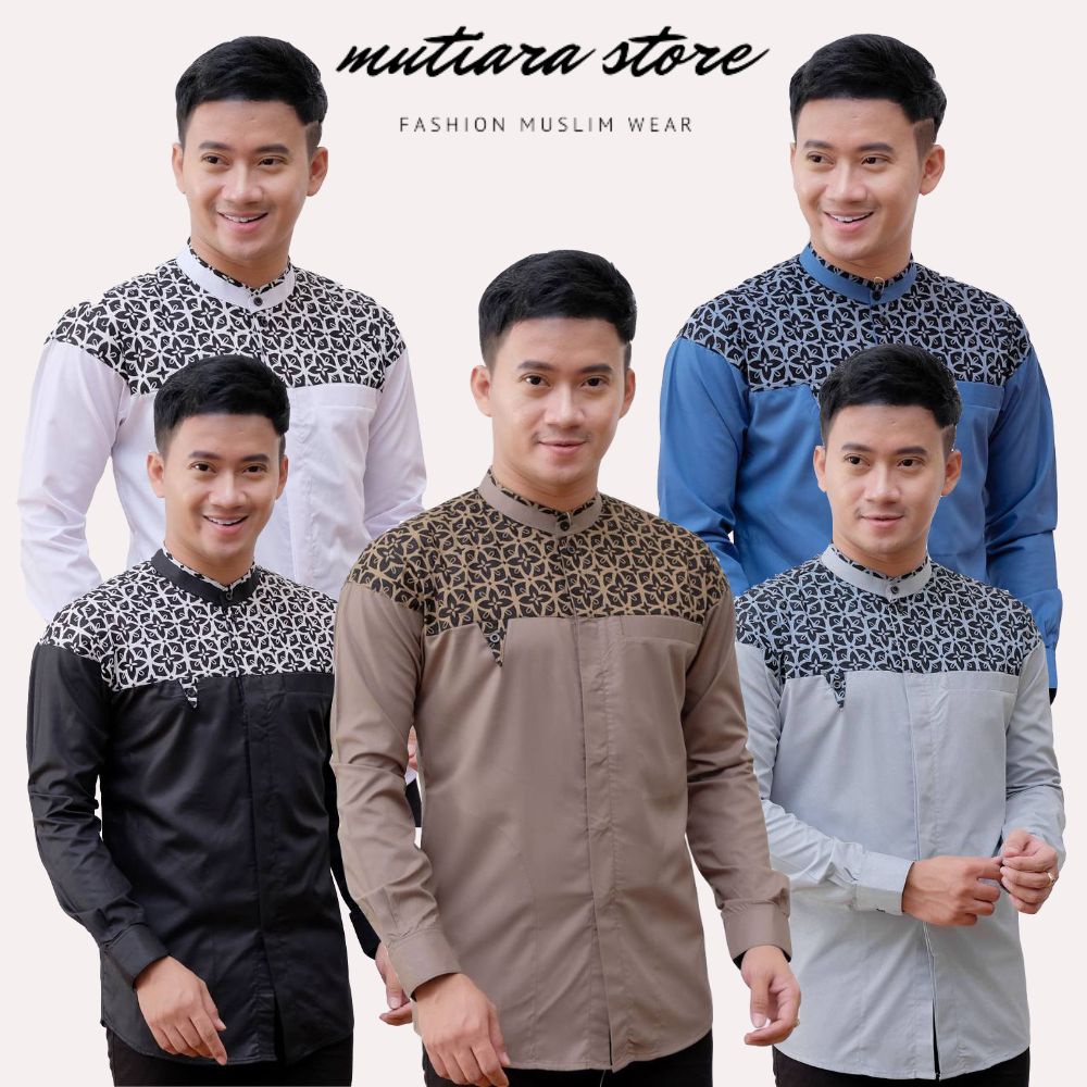 Baju Koko Arjuna Lengan Panjang Size M L XL | Baju Koko Hadroh Kombinasi Batik New