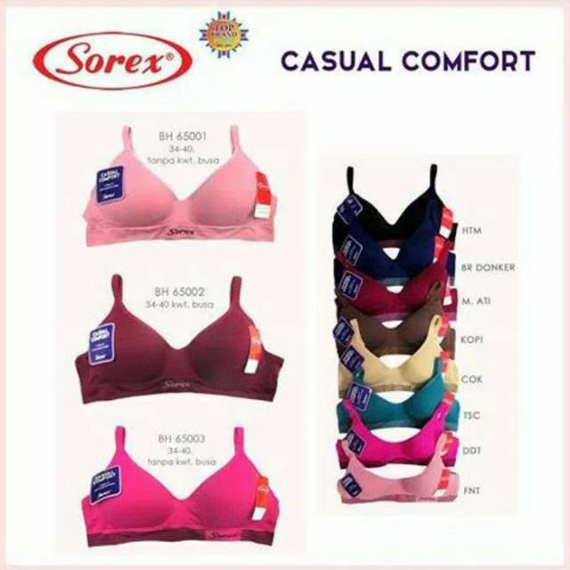 Bra sorex casual comfort kode 65001 tanpa kawat busa tipis