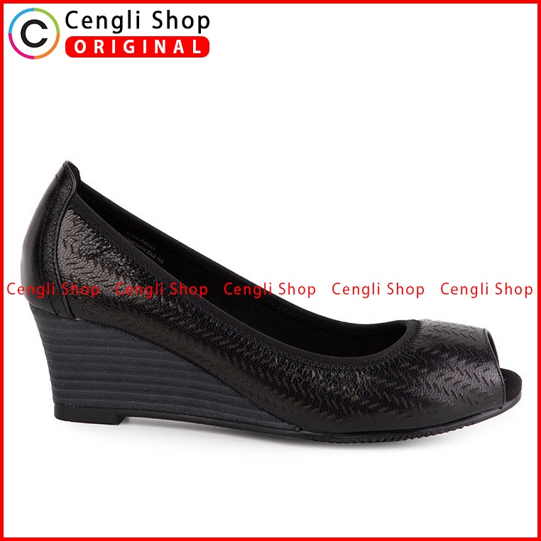 SEPATU WEDGES KULIT HUSH PUPPIES WANITA ORIGINAL TERBARU HITAM HW02