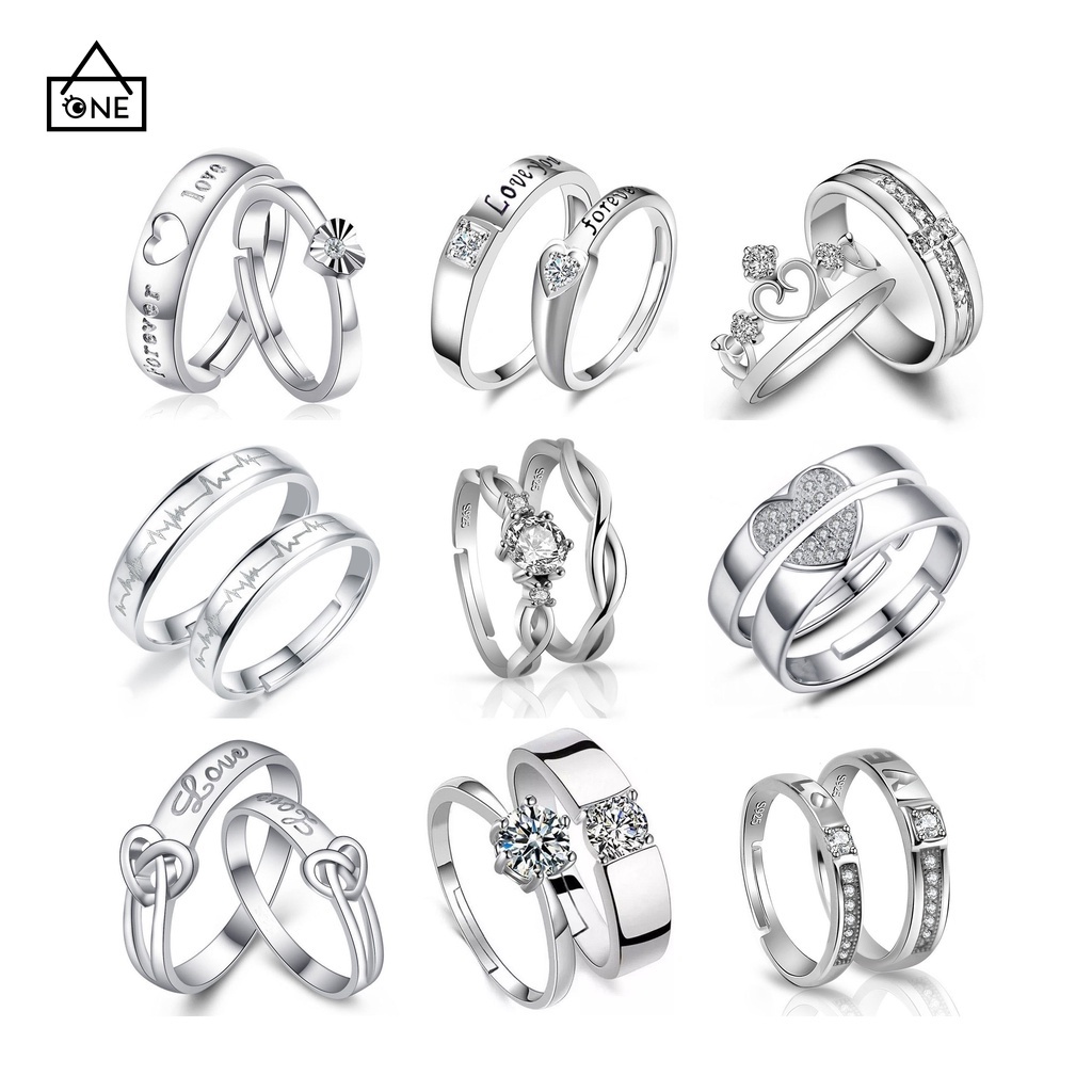 COD❤925 Silver Cincin Pasangan Berlian Mode Wanita Perhiasan Cincin Couple Rings US 4 5 8 9 A one