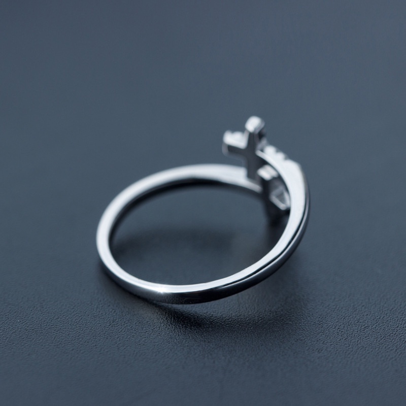 perak asli 925 cincin Wanita Cross Adjustable Cincin Fashion Perhiasan