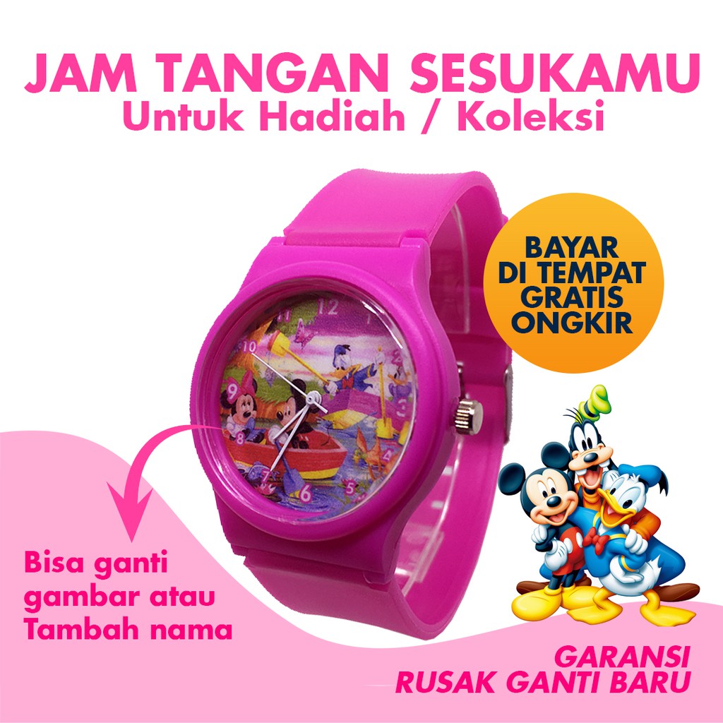 Jam Tangan Anak Custom Perempuan Cewek Kado Ultah Ulang Tahun Karakter MICKEY MICKY MOUSE Pink