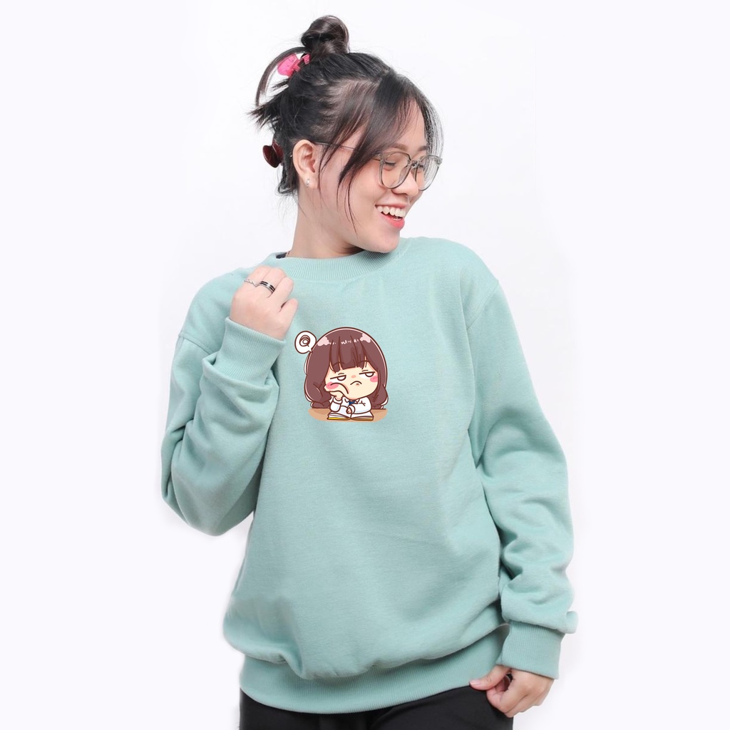 Sweater oblong oversize wanita BORING GIRL sweter crewneck bigsize terbaru murah kekinian