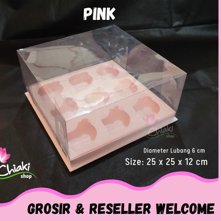 

[DISCOUNT E0062] Box Mika PINK Uk 25 x 25 x T. 12 cm Cupcake isi 9 Cake Pudding Tart Dus Emas Karton Tebal CHIAKI Laris