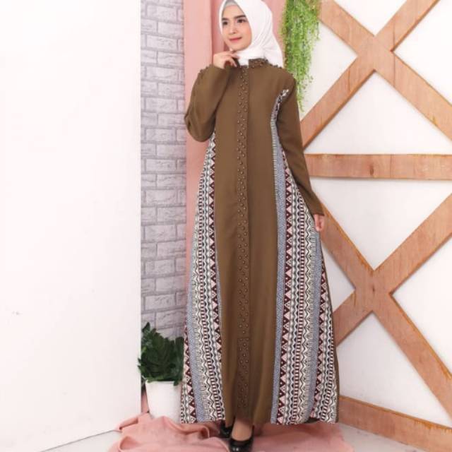 8043 Baju Gamis Wanita Kombinasi Songket Mutiara