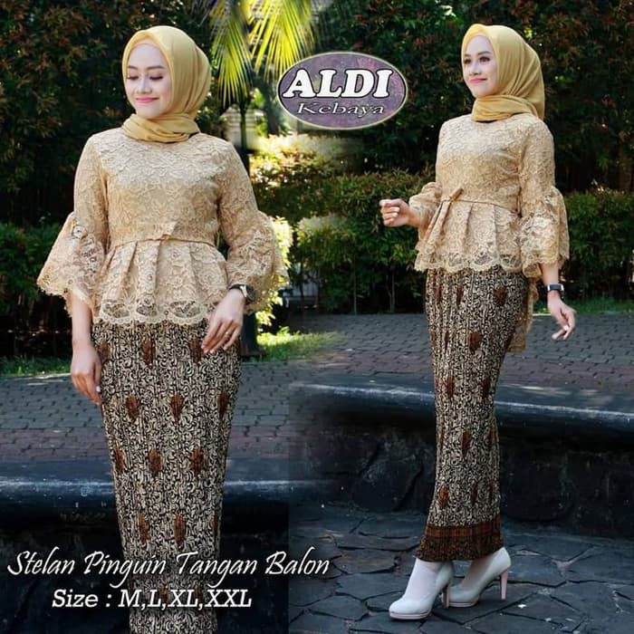 setelan kebaya pingkuin lengan balon plus rok plisket