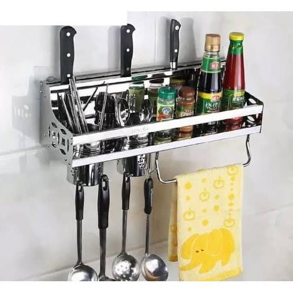 

BISA COD Rak Dinding Dapur Aluminium tempat bumbu pisau alat masak - 02 PROMO SPECIAL Kode 772