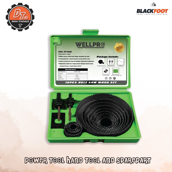 16 Buah Mata Bor Gergaji Lubang Pukulan Kayu Set Set Mata Bor Kayu PVC Kit Mata Bor Gergaji Lubang