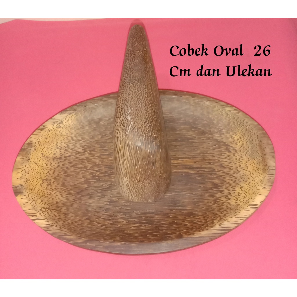 Murah Cobek Oval Jumbo kayu Aren 26 cm dan Ulekan