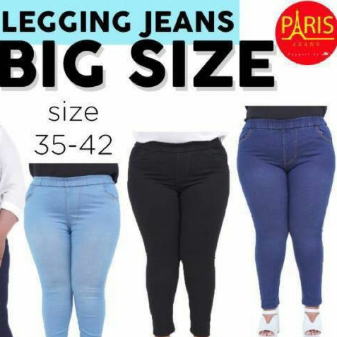 Legging Jeans Panjang Jumbo Wanita Big Size Pinggang Full Karet Leging Premium Hight Quality 31-42