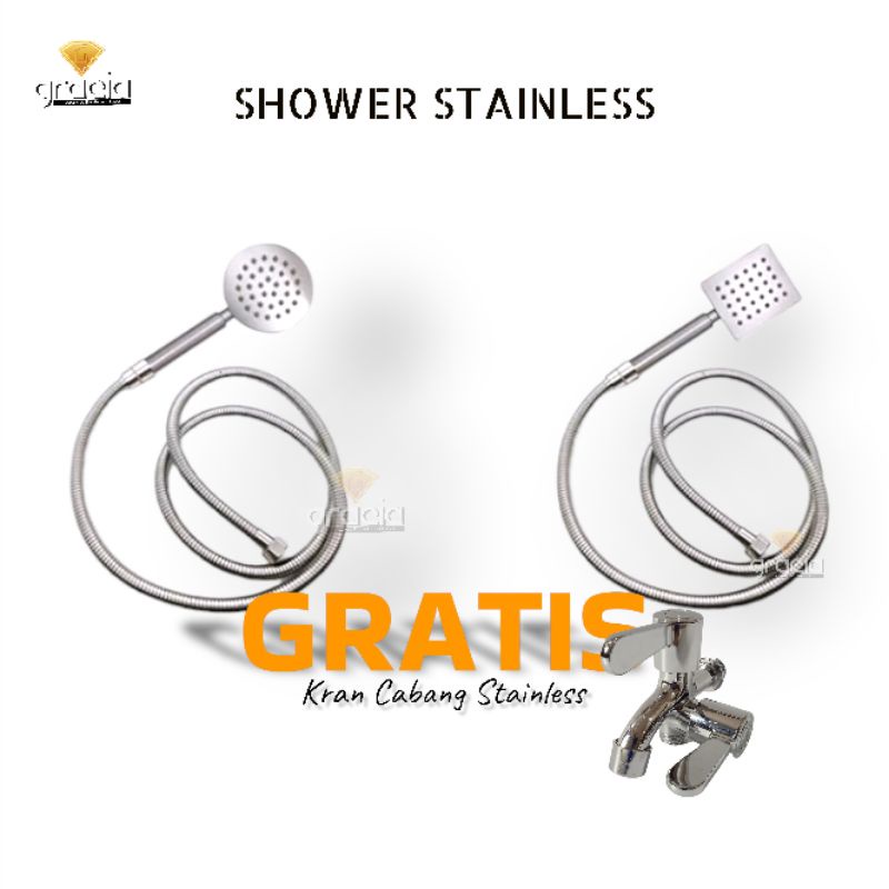 Hand Shower Stainless Gratis Kran Cabang 1/2 inch / Shower Kamar Mandi / Shower Stainless / Shower Promo