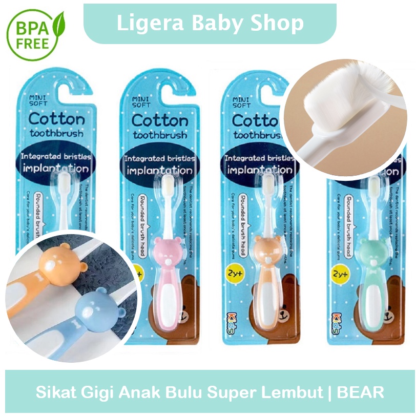 LIGERA Sikat Gigi Bayi / Anak 1-10 Tahun Bulu Lembut Halus Cotton Toothbrush Kartun Kelinci Bunny Gajah Beruang Lucu