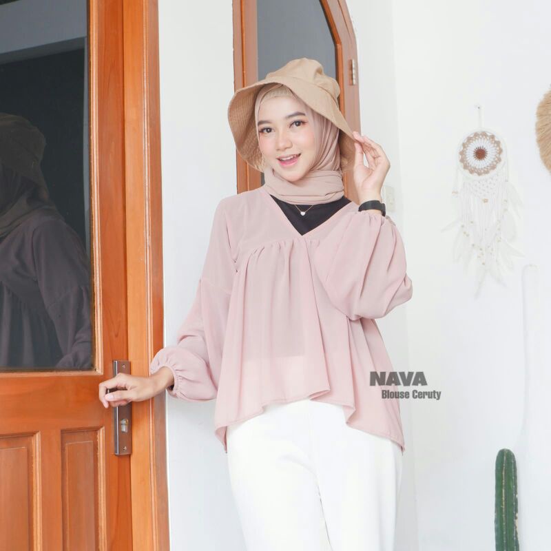 DEALOVA BLOUSE CERUTY | ALYNA BLOUSE ATASAN WANITA | NAVA INZA PREMIUM CERUTY BABYDOLL TOP CEWEK TER