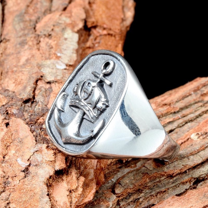 Cincin Desain Jangkar Navy Gaya Vintage Punk Untuk Pria