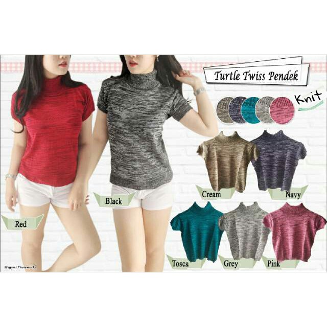 Q- TURTLE TWICE PDK/ BLOUSE RAJUT LENGAN PENDEK/ TERBARU