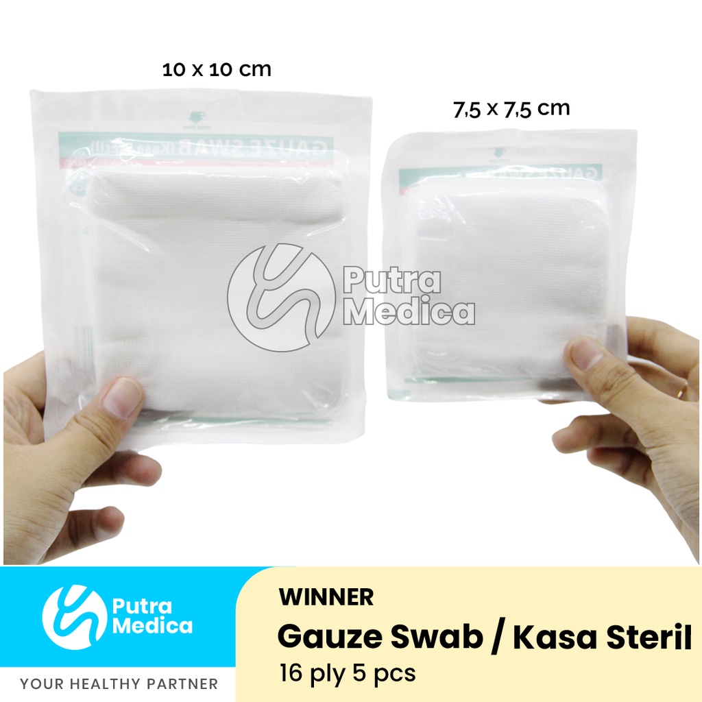 Winner Gauze Swab 7,5cm x 7,5cm 16ply 5pcs / Kasa Steril / Kassa Pembalut Penutup Luka / Alat PPPK / Perlengkapan P3K