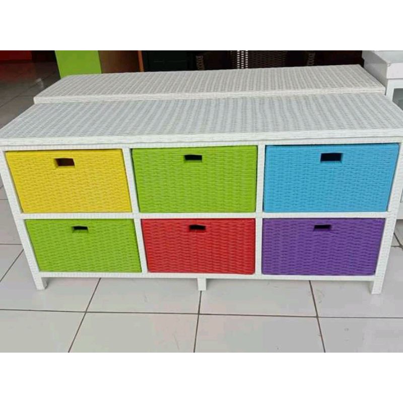 Laci rotan Sintetis 6 Kotak Warna Warni